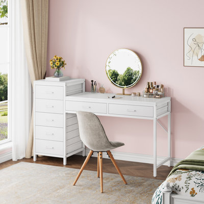 Bureau d'ordinateur 55,12 po réversible avec tiroirs, table de maquillage