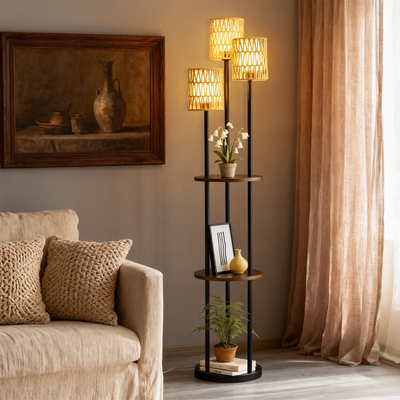 Lampe de table sur pied 65 "avec 3 lumières et double abat-jour 65 po pour salon, chambre à coucher, bureau, bureau