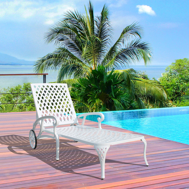 Chaise longue en fonte, chaise longue de patio, chaise longue de piscine, Blanc, 1