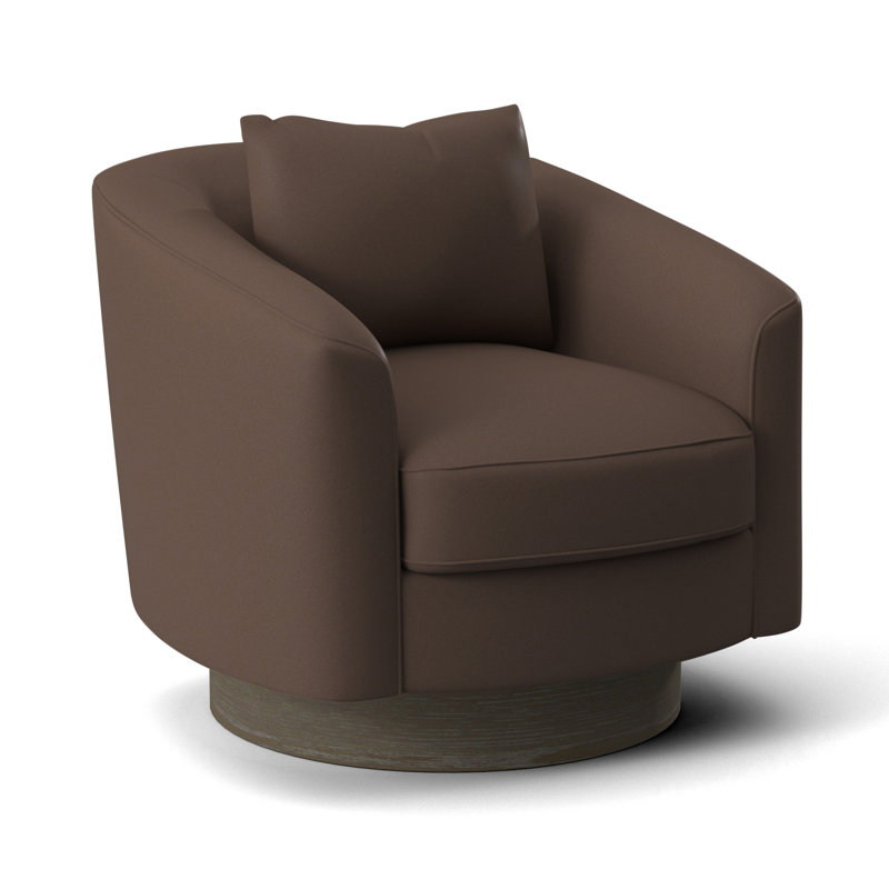 Camino 32'' Wide Genuine Leather Top Grain Leather Swivel Barrel Chair, Beige/Tan Leather 202-202, Portobello