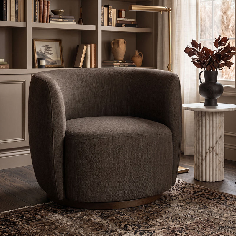 Fauteuil d'appoint moderne pivotant en tonneau pivotant pour le salon, Brun