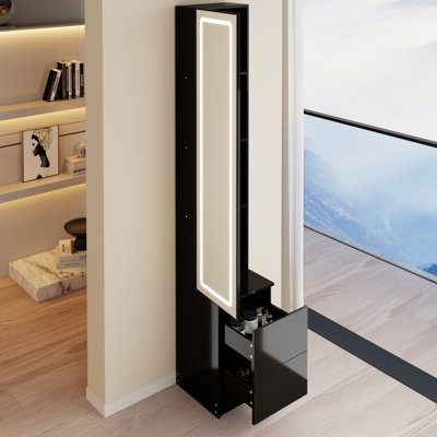 Armoire à bijoux 63 po à miroir pleine grandeur 63 po, 3 modes de couleur, rangement pour cosmétiques