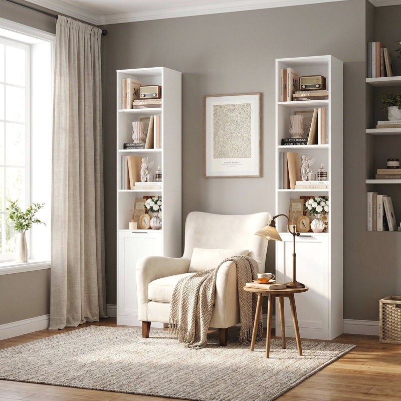 Ensemble de 2 bibliothèques, tour de rangement de 73,4 po avec portes et tablettes, bibliothèque mince pour le salon, le bureau et la chambre à coucher