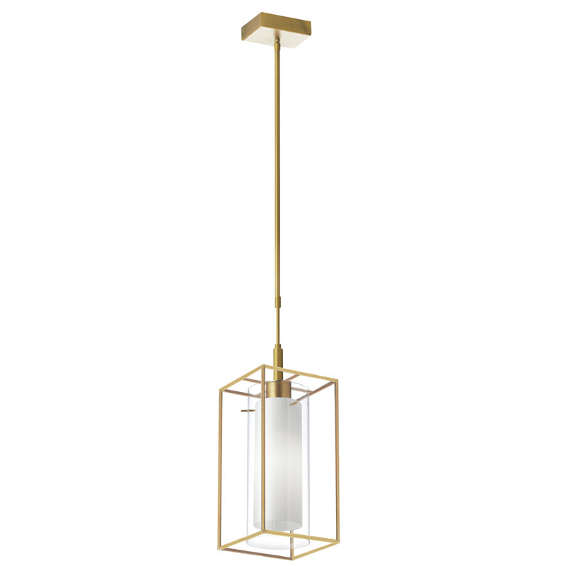 Luminaire suspendu rectangulaire 1 lumière, cadre en laiton vieilli avec verre FR / CLR, Or