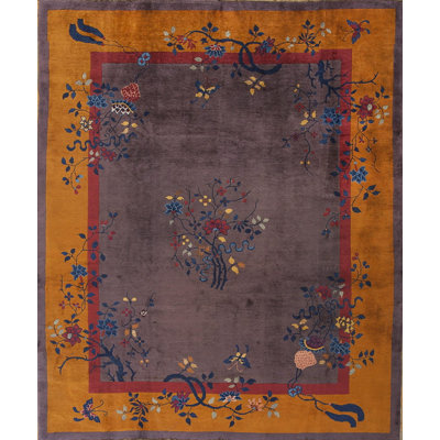 Antique Wool Brown Earth Tone Yellow / Gold Orange Hand Knotted Pile Rug