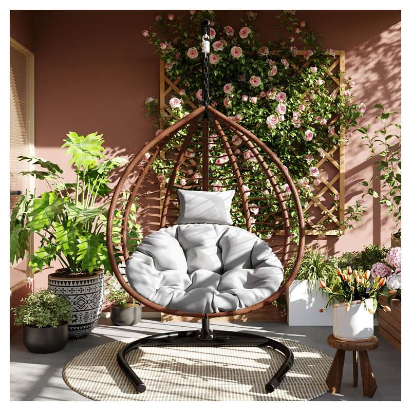 U_STYLE Chaise hamac suspendue intérieure / extérieure avec support, rotin PE brun et gris