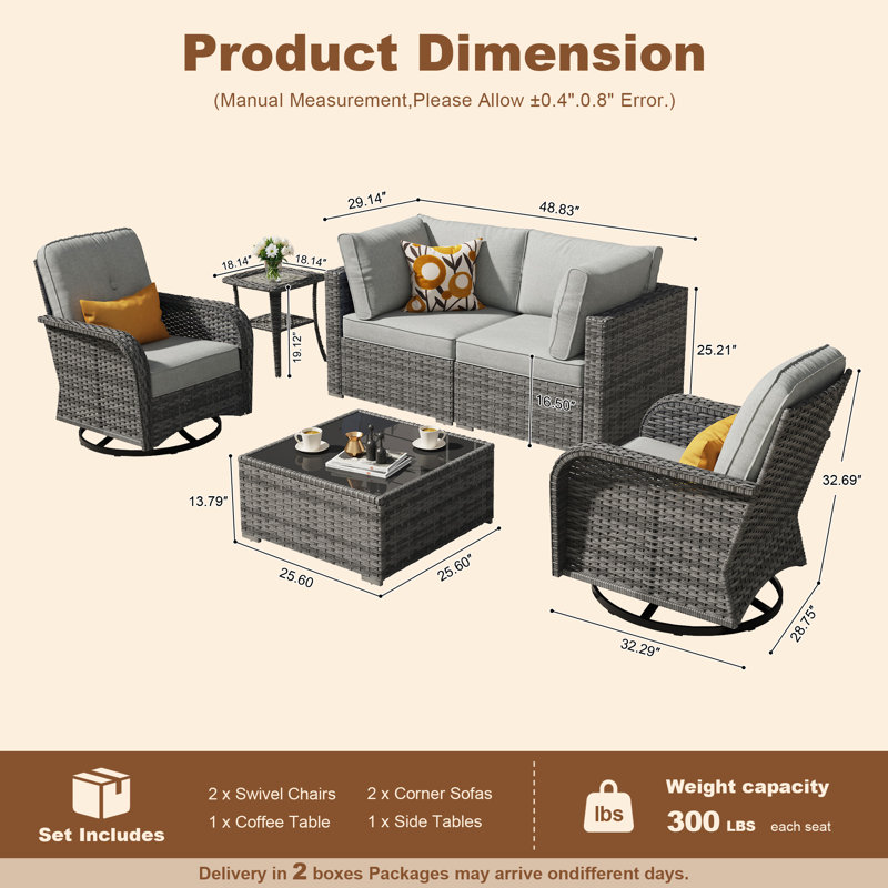 4 - Person Patio Conversation Set with Cushions, Dark Gray, No
