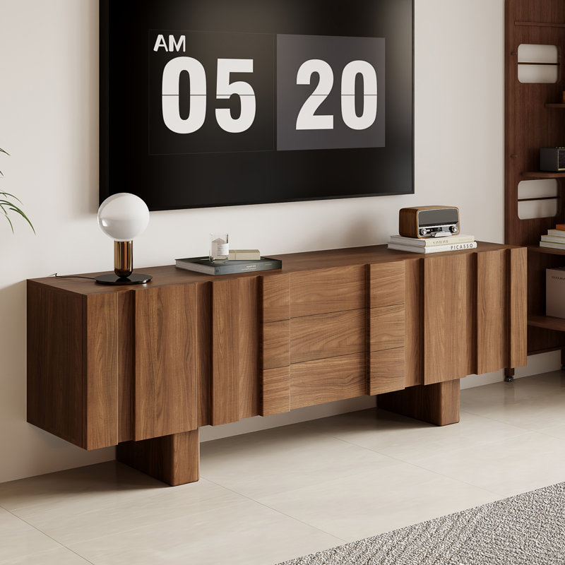 Meuble télé de salon moderne en bois de 70,9 po avec amplement d'espace de rangement et base robuste, Brown