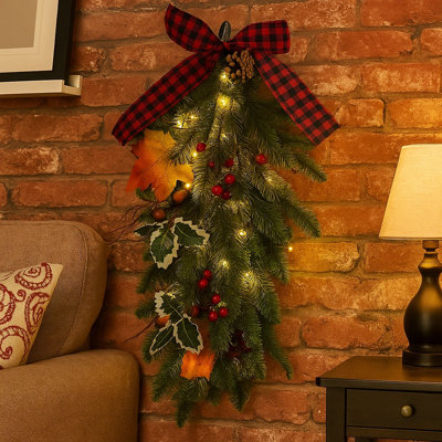 Décoration murale 26 po de Noël en forme de larme artificielle, porte de couronne de Noël DEL