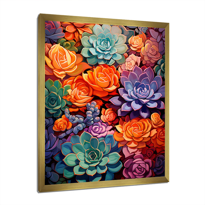 Chrysa Colorful Succulents Succulent Symphony sur toile, H 40 po x l 30 po x P 1,5 po, Encadrement doré