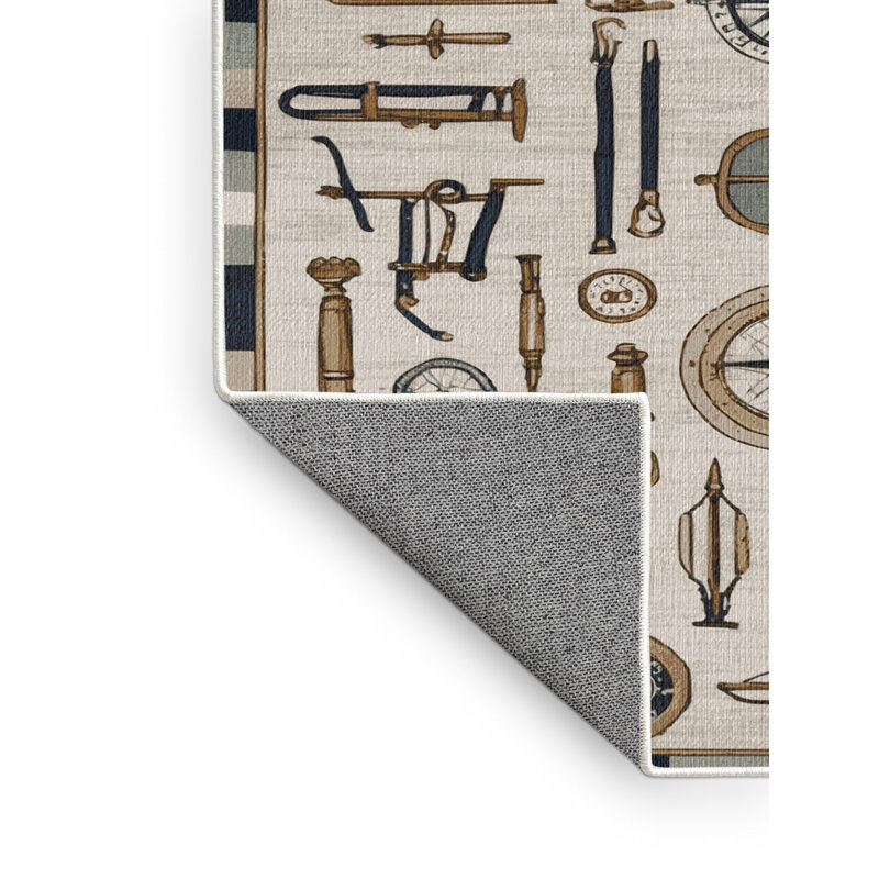 Washable Navigation Tools Coastal Area Rug, Rectangle 4' x 6'