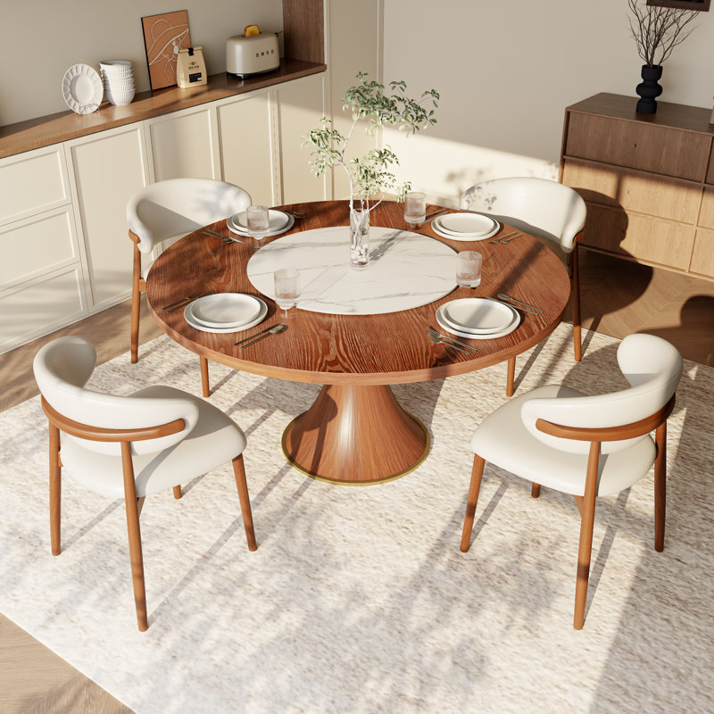Ensemble de table de cuisine ronde en bois massif avec paresseux Susan Hardee, 5 pièces: table, 4 chaises