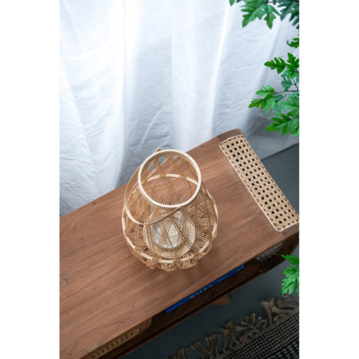 D9.5X13.5" Sienna Bamboo Lantern With Rope Handle
