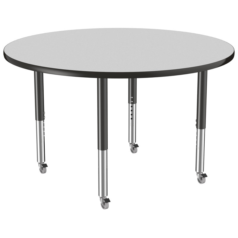 Collaborative Laminate Adjustable Round 4 Students Activity Table, Gray, Black