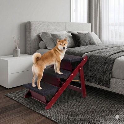 Escalier pliable en bois à trois marches, hauteur de 19,5 pouces, pour l'accès au lit haut, au canapé et au véhicule, surface antidérapante convenant aux petits et grands chiens et chats, aucun assemblage requis