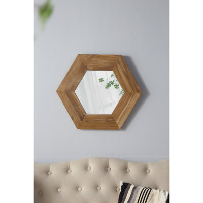 18.5" X Hexagon Mirror With Quality Wood Encasing, Ideal For Wall Decor In Living Room Bathroom Hallway Wrapping,