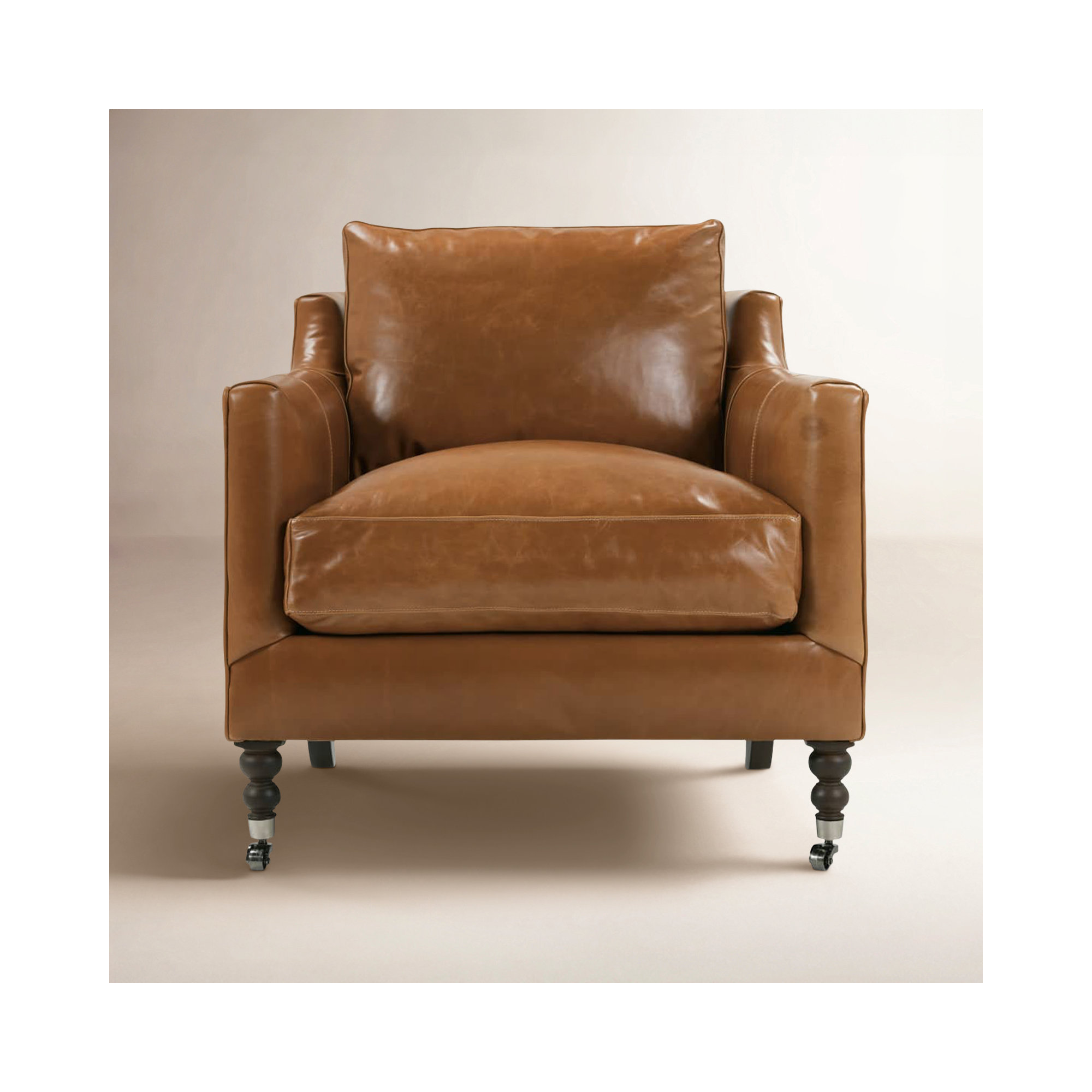 Madeline 33" W Armchair, Carob, Brown Genuine Leather
