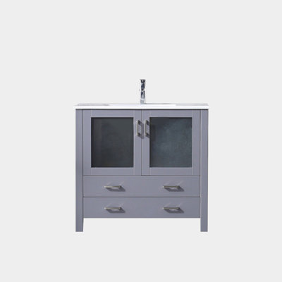 Meuble-lavabo gris foncé 36 po X P 18,25 po D, dessus en céramique blanche et ensemble de robinet