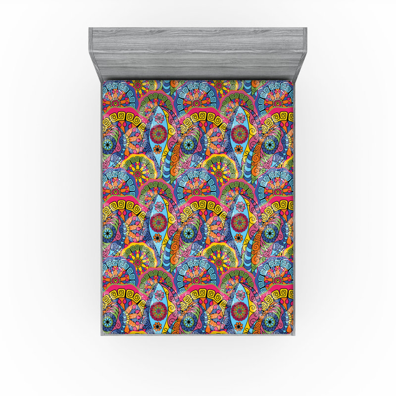 Drap-housse orange Ambesonne, Bleu / rouge / jaune floral, Drap-housse de taille très grand