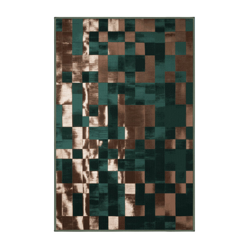 Machine Washable Checkered Green Area Rug, Rectangle 2' x 3'