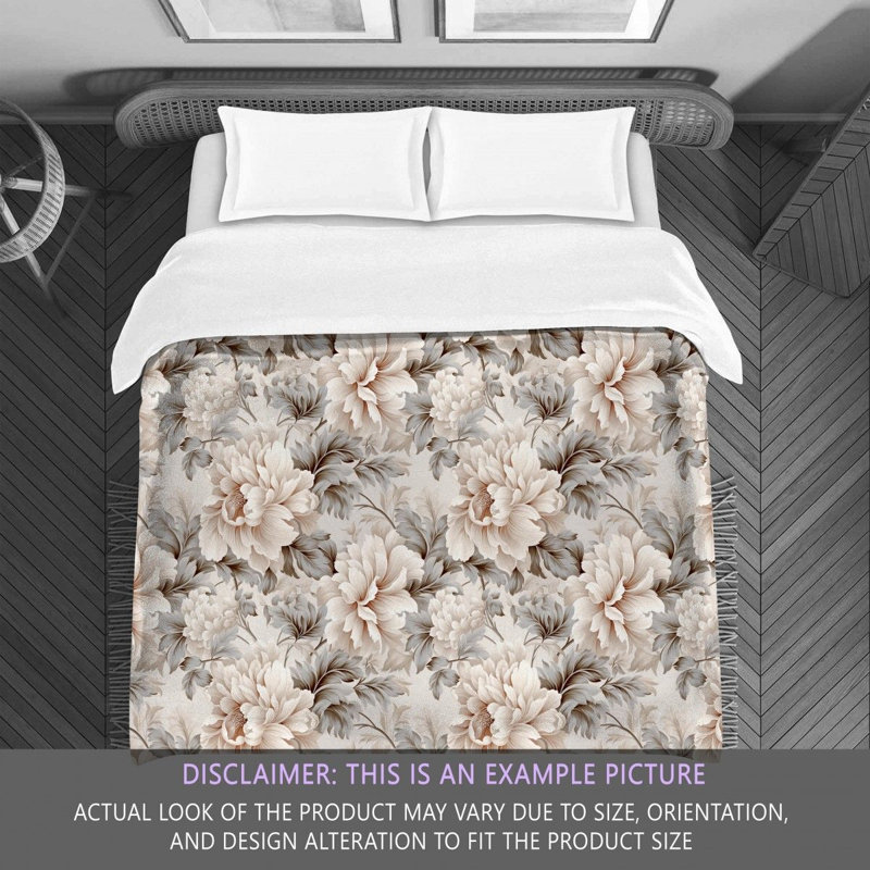 Polyester Floral Comforter, Twin Extra Long Comforter, Silver/Beige