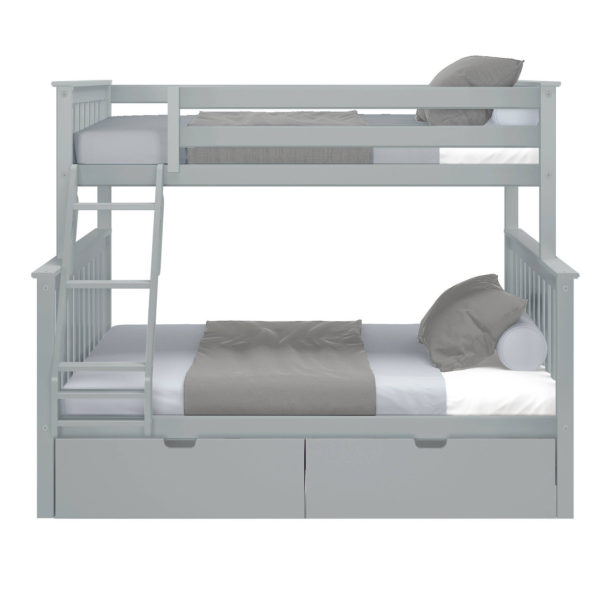 Bolles Kids Bunk Bed with Drawers, Twin over Full, Gray