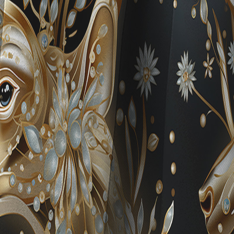 Motif de cerf animal noir doré - rideau occultant en marbre abstrait - 1 panneaux, L 52 po x L 95 po