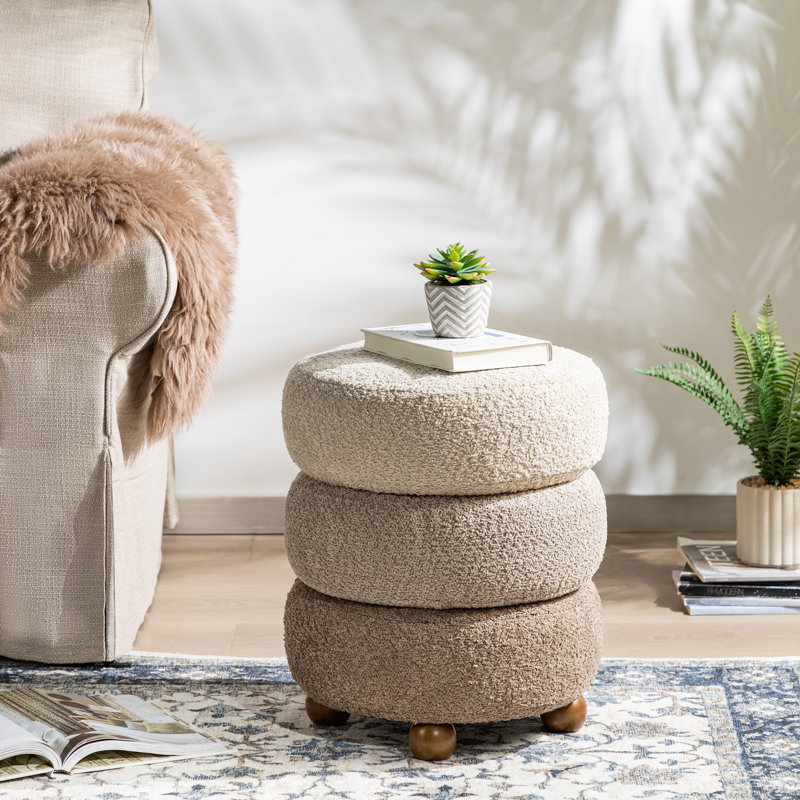 Modern Corrugated Upholstered Storage Ottoman Or Accent Stool With Rubberwood Ball Feet, Brown