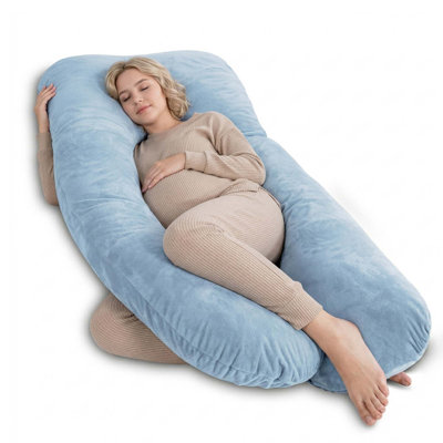 Queen Rose Pregnancy Pillow, U Shaped Pregnancy Body Pillow with Zipper Removable Cover (Blue- Velvet)