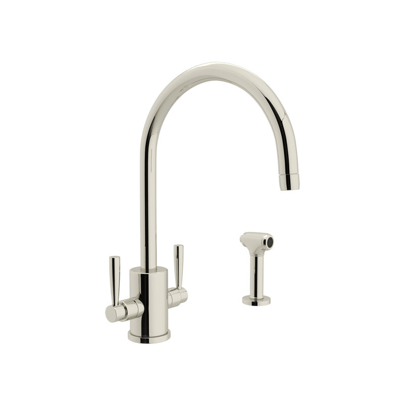 Holborn Two Handle Kitchen Faucet With Side Spray, Polished Nickel