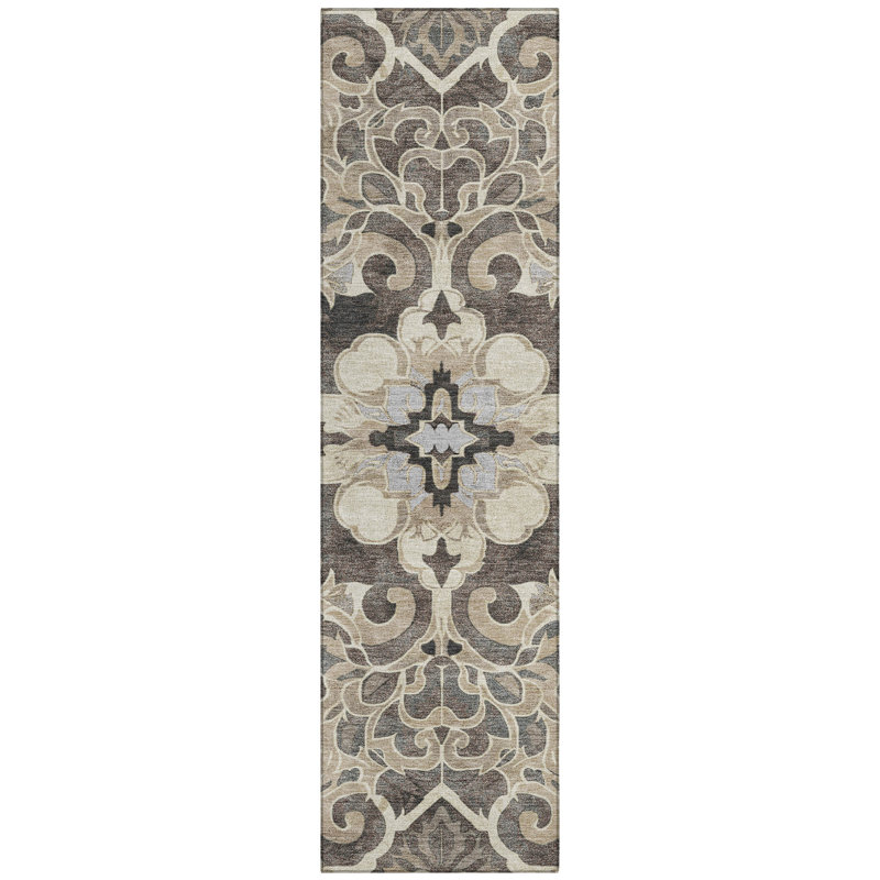 Machine Washable Indoor/Outdoor Xhevrie Chocolate Rug, Runner 2'3" x 7'6"