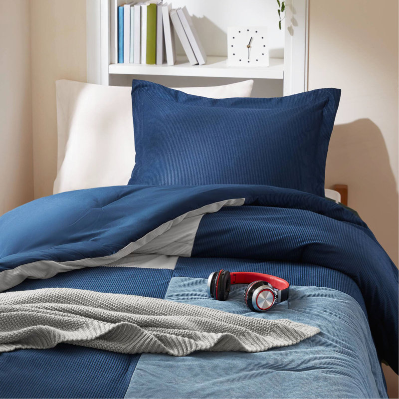 2 Pieces Comforter Set, Blue Checkered