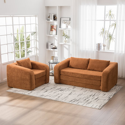 Multifunctional Chenille Convertible Sofas, Orange Accent For Home