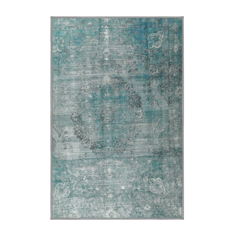Motif floral gris/vert Tapis décoratif, Rectangle 6 pi x 9 pi