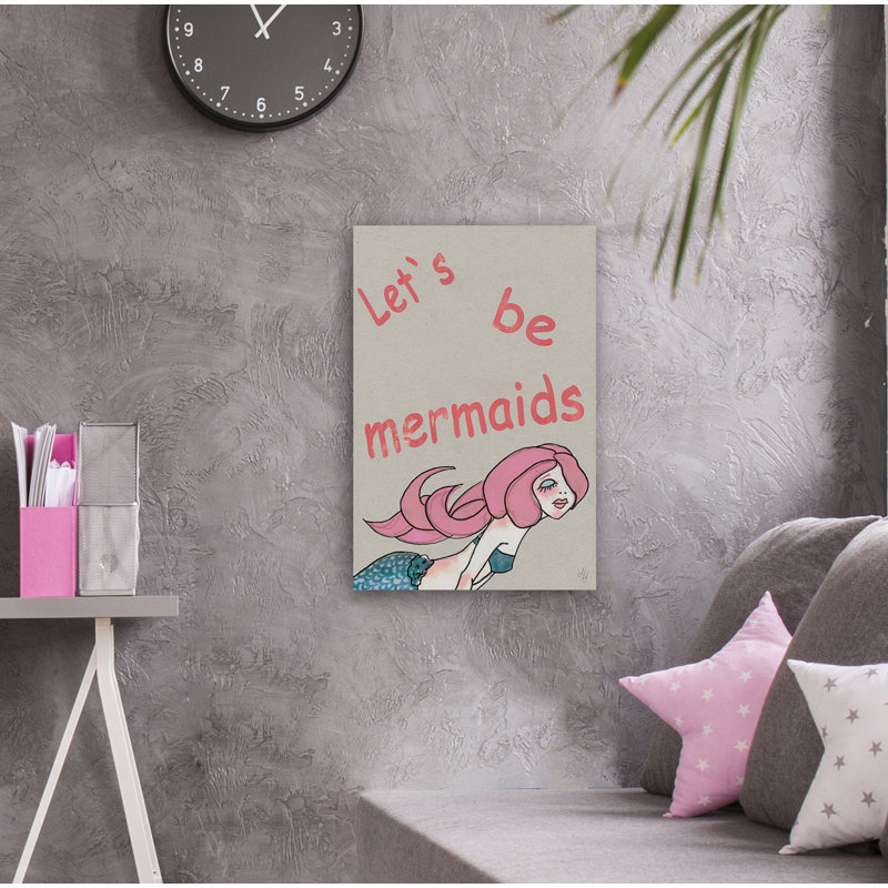 Crooks Let'S Be Pink Mermaids 1 Piece Single Picture Frame Painting on Canvas, 30cm H x 20cm W