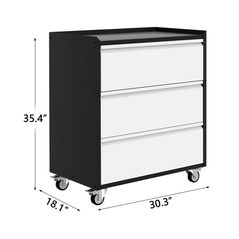 Chariot à outils roulant en métal avec 3 tiroirs Coffre à outils mobile robuste sur roulettes Armoire de rangement utilitaire en acier laminé à froid pour garage, entrepôt, atelier