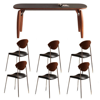 Delicate Retro Rock Slab Boxwood Dining Table Set