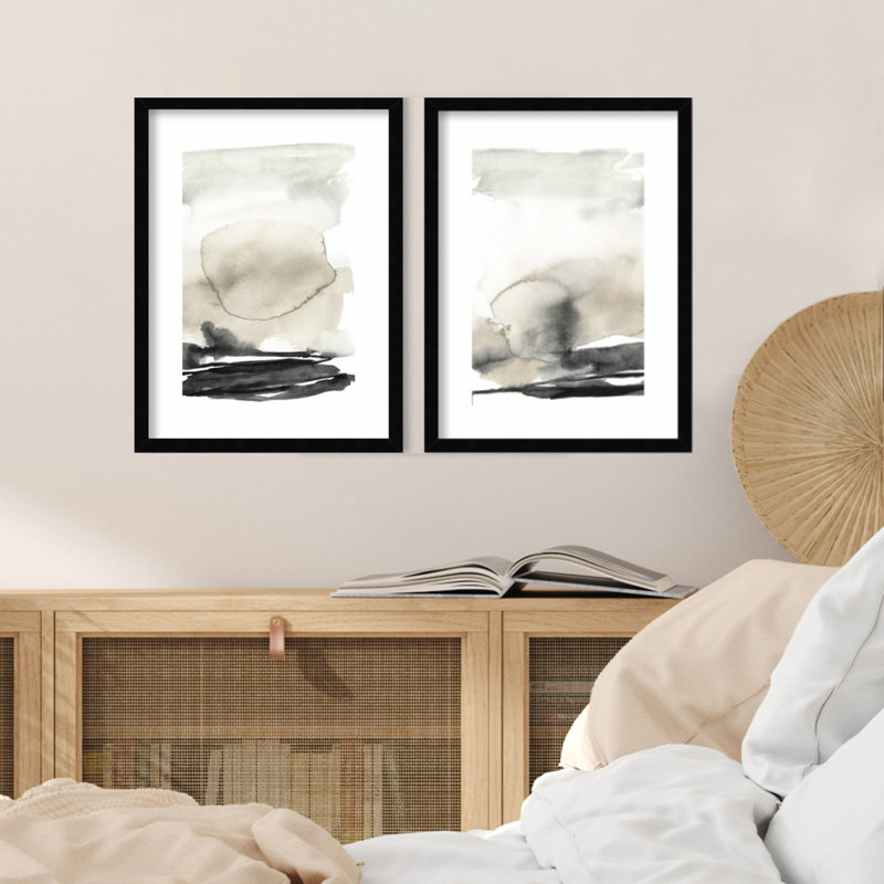 «Ebony Horizon Triptych - ensemble de 2» par Jennifer Goldberger, impressions murales encadrées, Noir, H 20 po x l 33 po