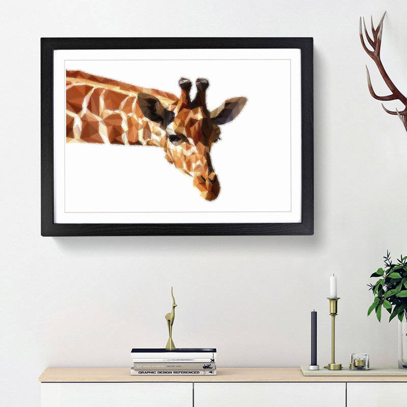 Geometric Giraffe in Abstract - Framed Print, 27cm H x 36cm W x 2cm D, Black Framed