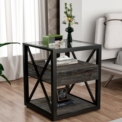 Ensemble de 2 tables de bout modernes avec tiroir et table de chevet