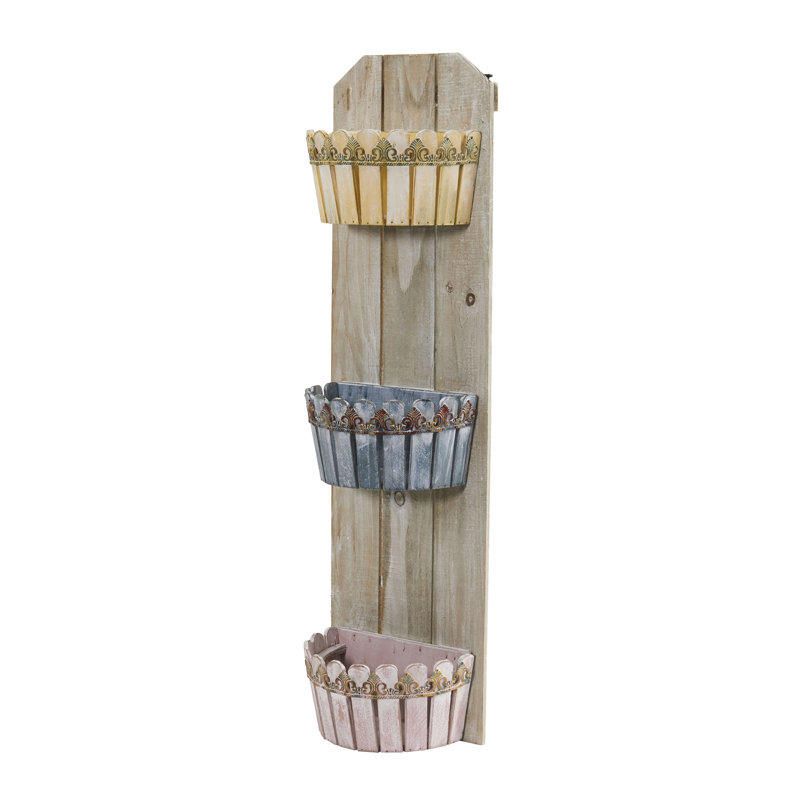 Rustic Wooden 35" Triple Basket Wall Planter for Indoor/Outdoor