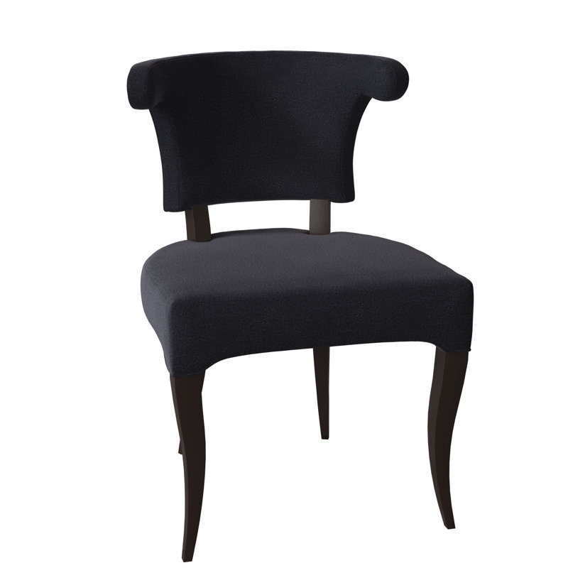 Fauteuil à oreilles rembourré Athena, Marine de Venise, Noyer américain