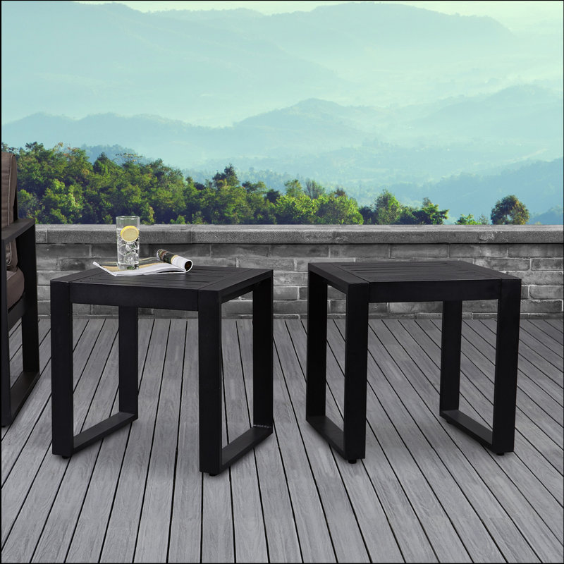 BALTIC 20" Metal Outdoor Side Table (Set of 2) by Real Flame, Black