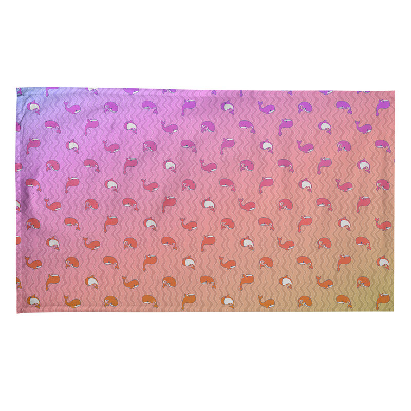 Serviette de thé à motif baleines, Sergé de coton, Mauve et orange