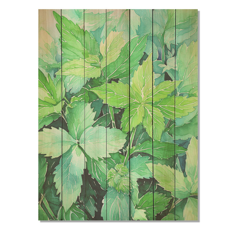 Herbes à la menthe fraîcheur IV - Herbes florales sur bois, H 44 po x l 34 po