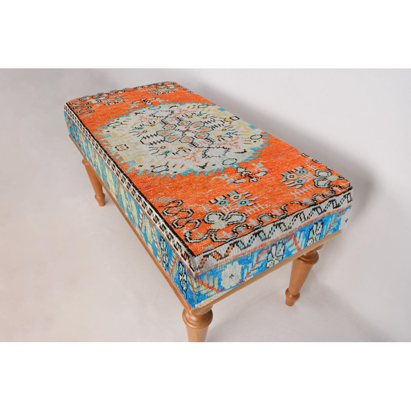Cotton Upholstered Bench, Black, 45cm H x 120cm W x 45cm D