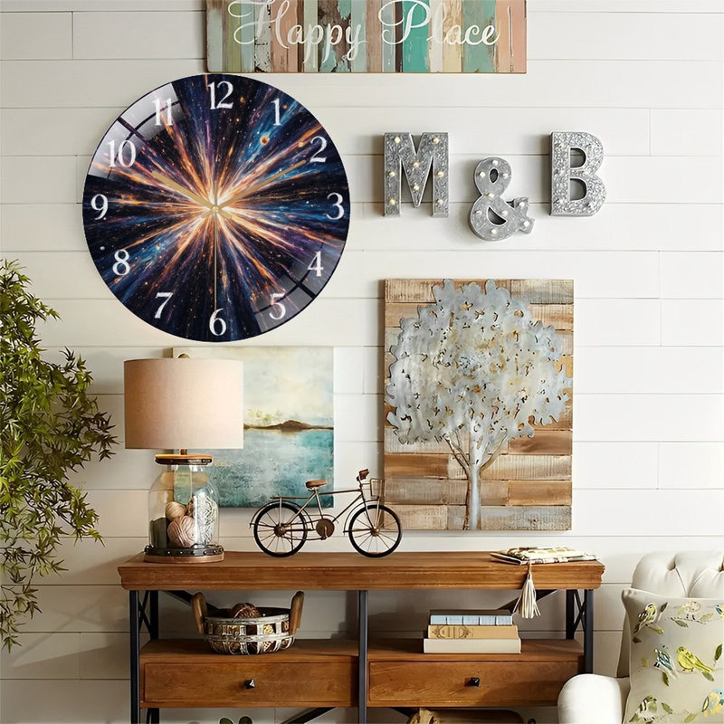 Horloge murale 12 po en verre Cosmic Explosion Nebula