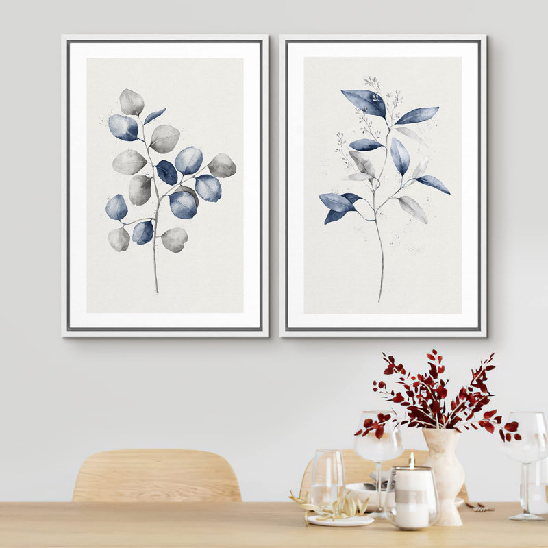 Bleu gris, aquarelle, pastel, forêt, plantes, nature sauvage, illustrations, art moderne, rustique minimal, Blanc