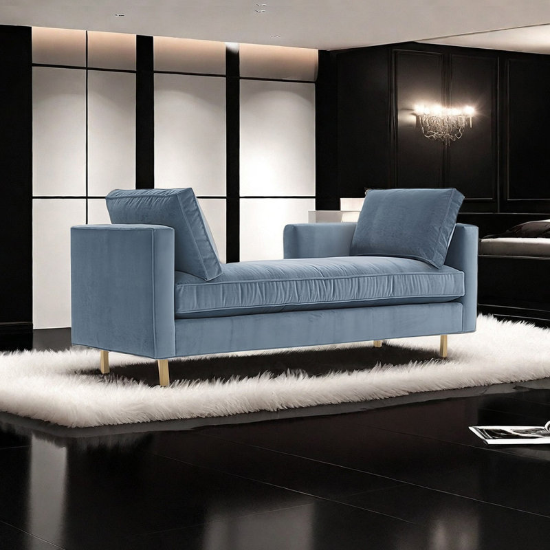 Velvet Upholstered Bench, Light Blue, 25.59" H x 62.99" W x 23.62" D