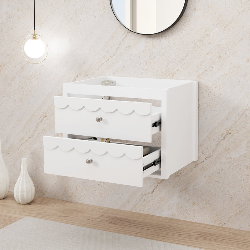 Base de meuble-lavabo mural 24 po seulement, lavabo non inclus, rebord ondulé décoratif, Blanc